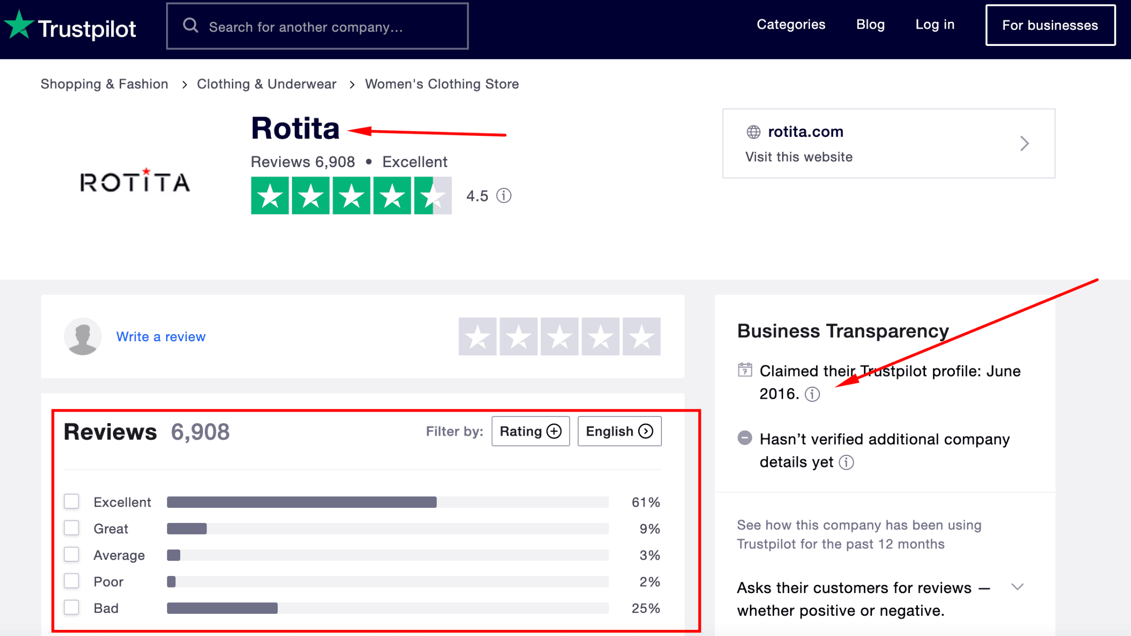 Rotita Trustpilot reviews proof